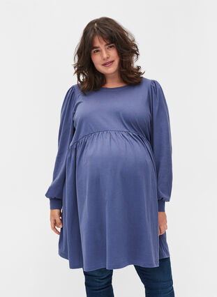 Maternity tunic with puff sleeves, Nightshadow Blue, Model image number 0