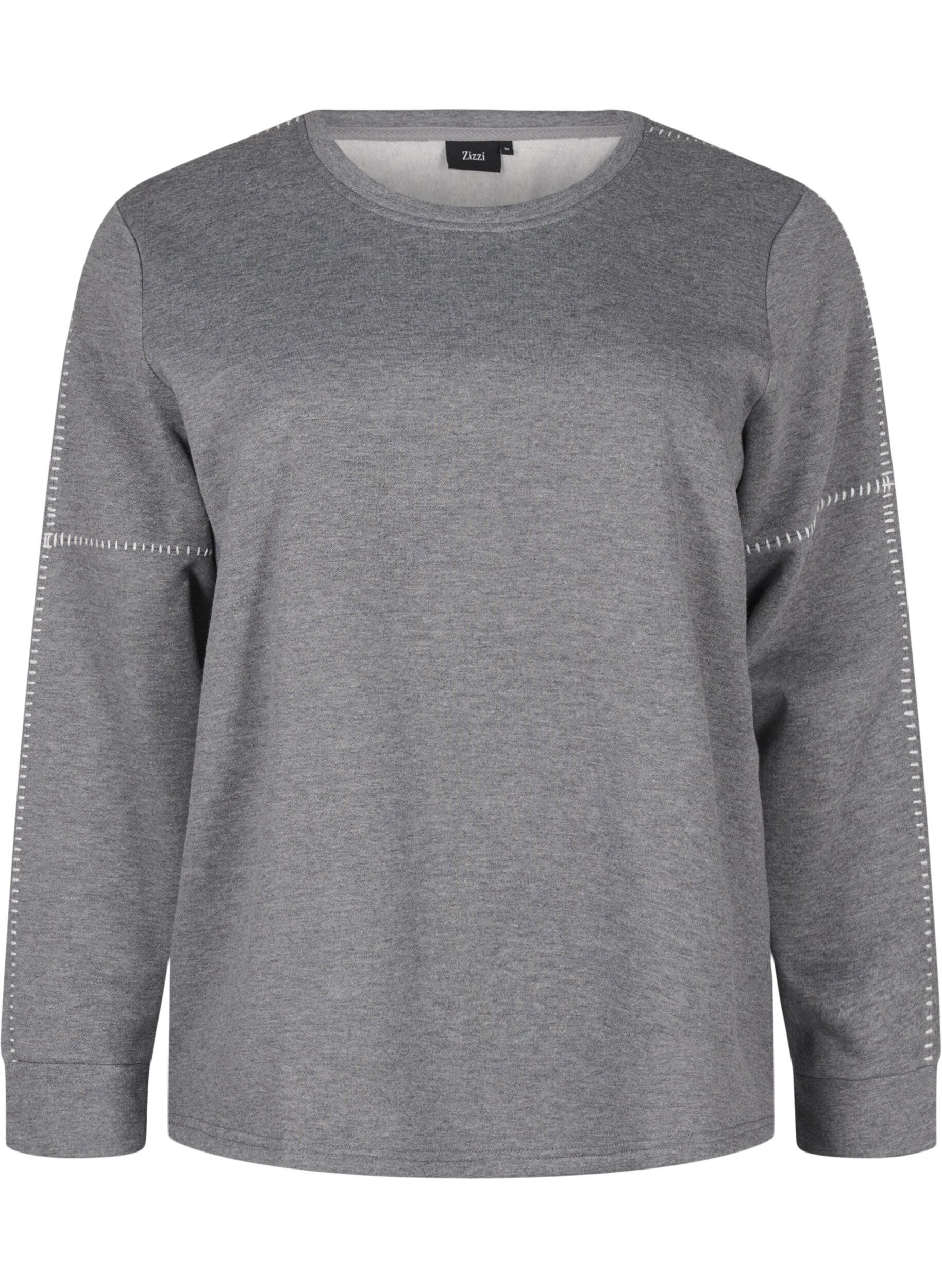 Zizzifashion Sweatshirt with contrast stitching, Medium Grey M&eacute;l, Packshot image number 0