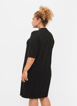 Patterned dress with glitter and short sleeves, Black/Black Lurex, Model image number 1
