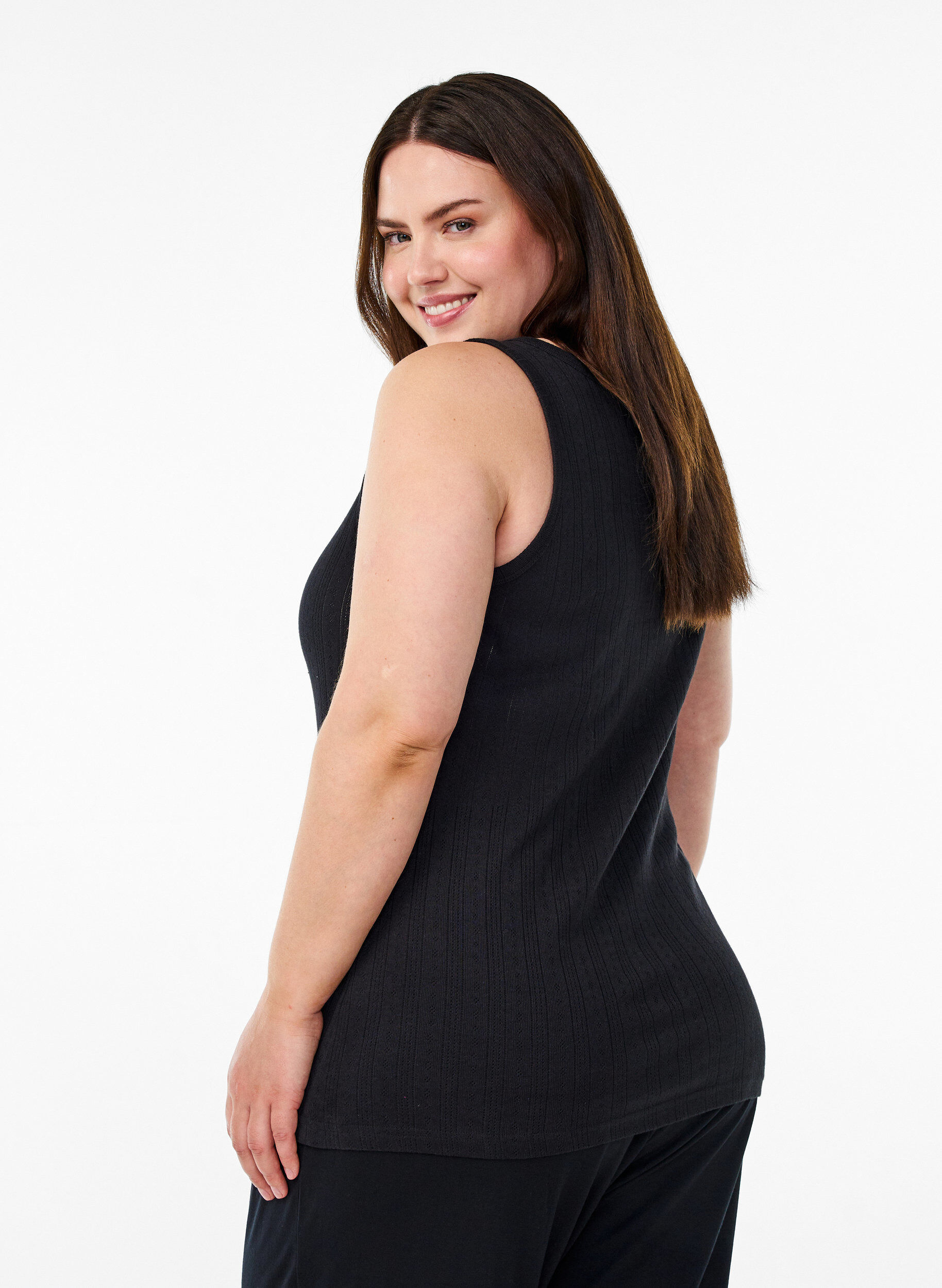ZizzifashionNight top in organic cotton with a textured pattern, Black, Model image number 2