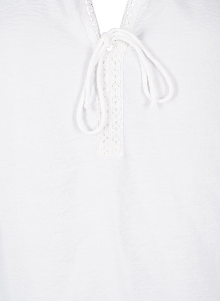 Short-sleeved viscose blouse with ruffle details, Bright White, Packshot image number 2
