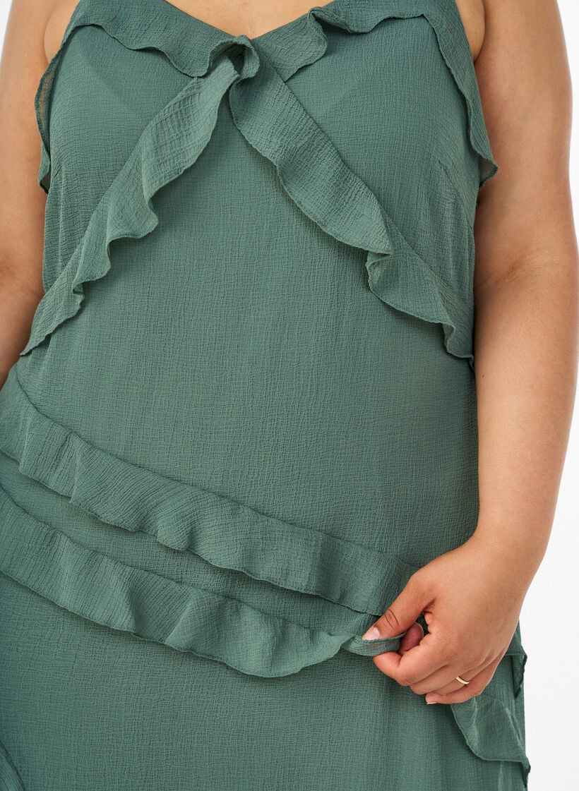 Chiffon dress with asymmetrical ruffles, Green, Model image number 2