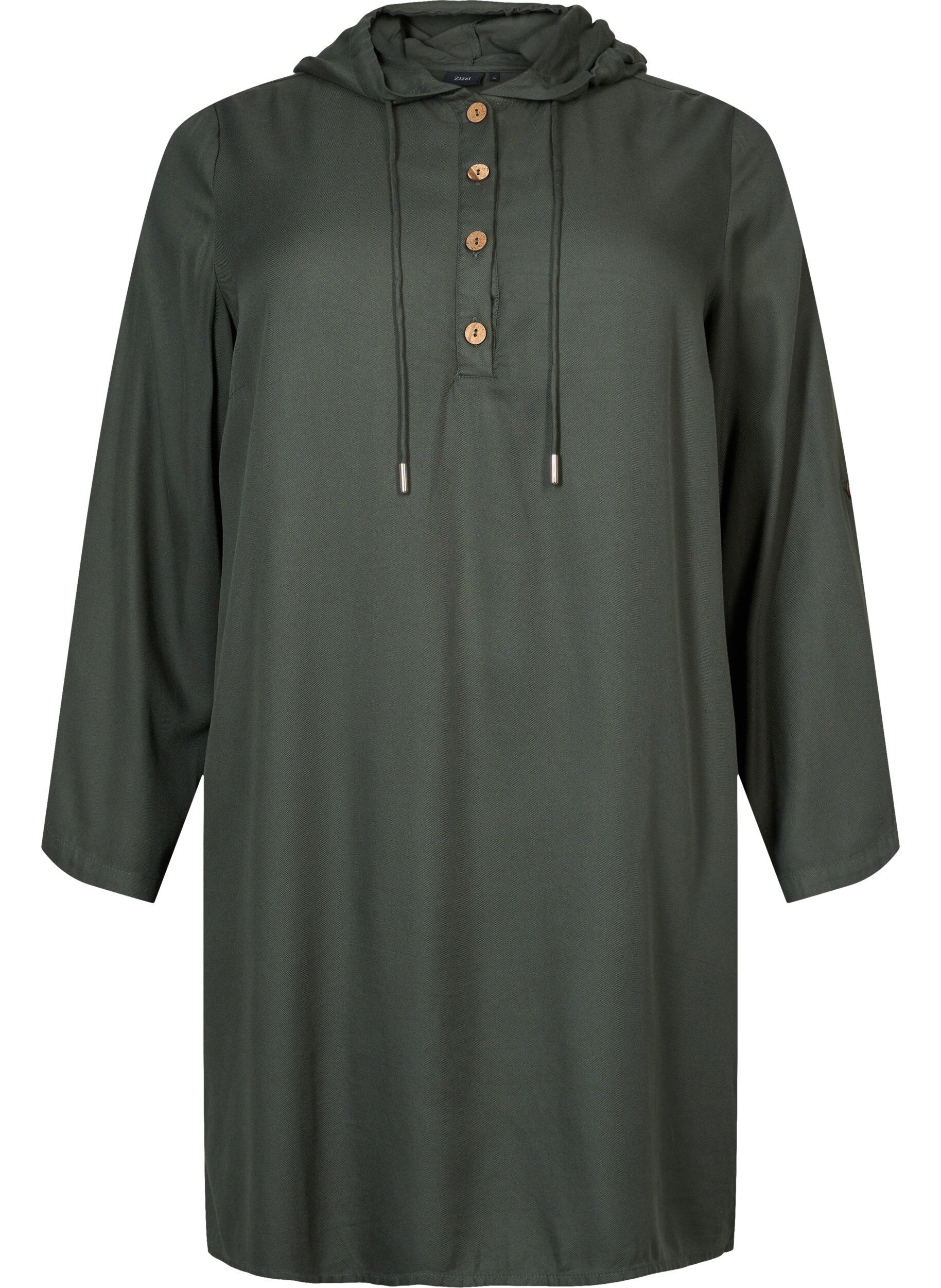 Zizzifashion Viscose tunic with hood, Thyme, Packshot image number 0