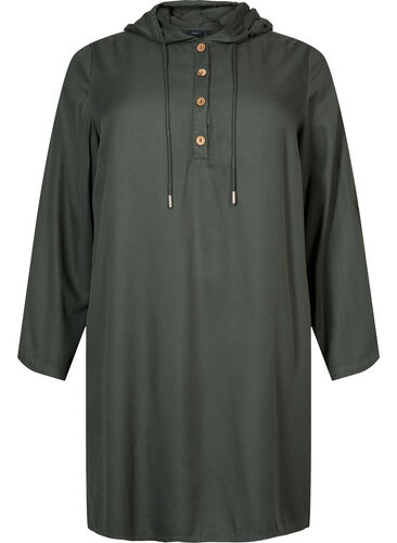 Viscose tunic with hood, Thyme, Packshot image number 0