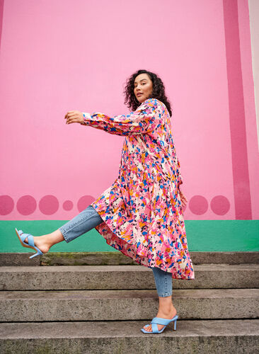 Long-sleeved viscose midi dress with print, Rosebloom GraphicAOP, Image image number 0
