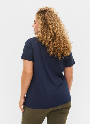 Short sleeve t-shirt with v-neckline, Navy Blazer, Model image number 1