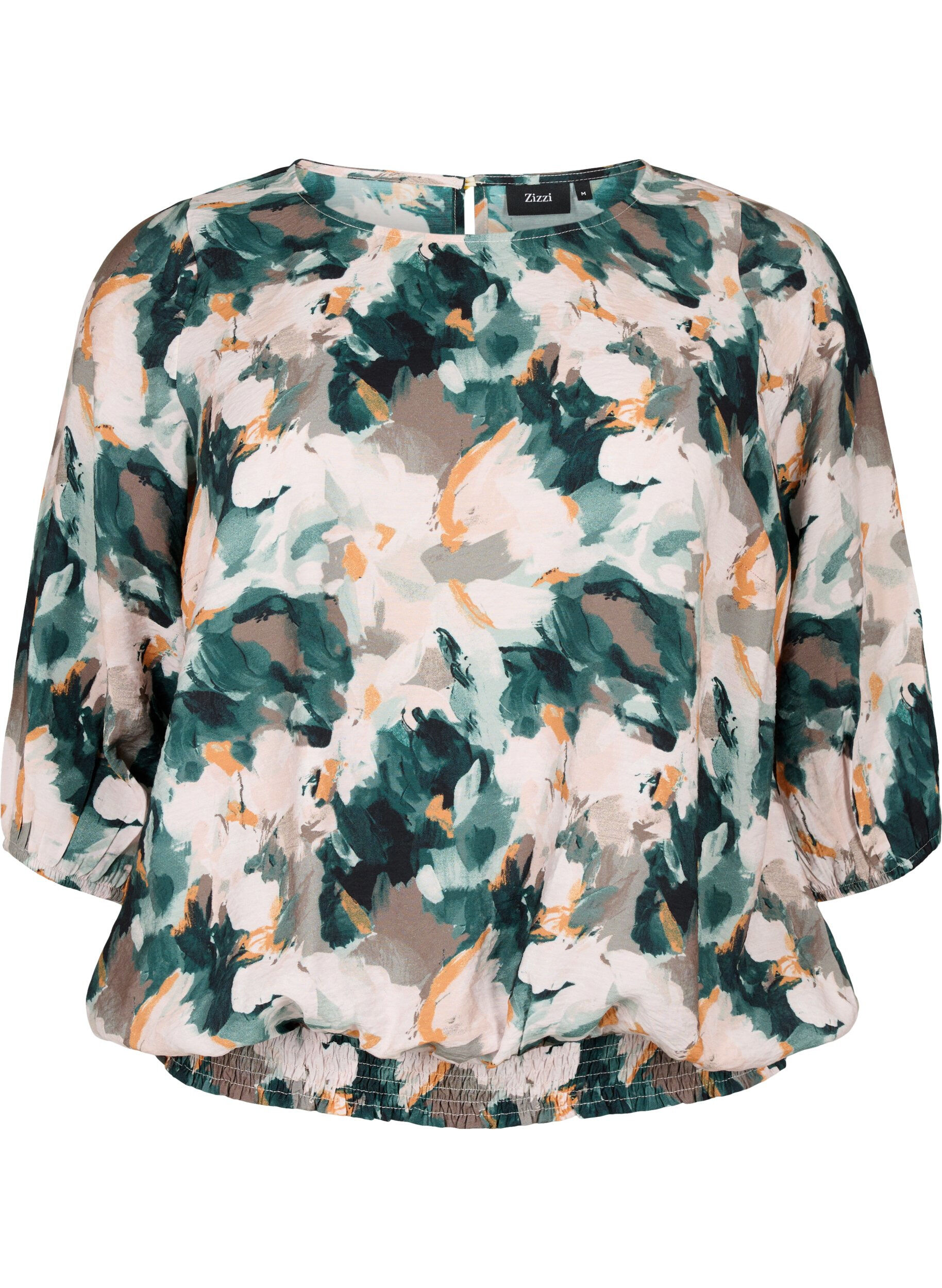 Zizzifashion Viscose smock blouse with print, Duck Gr. Forest AOP, Packshot image number 0