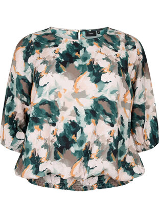 Viscose smock blouse with print, Duck Gr. Forest AOP, Packshot image number 0