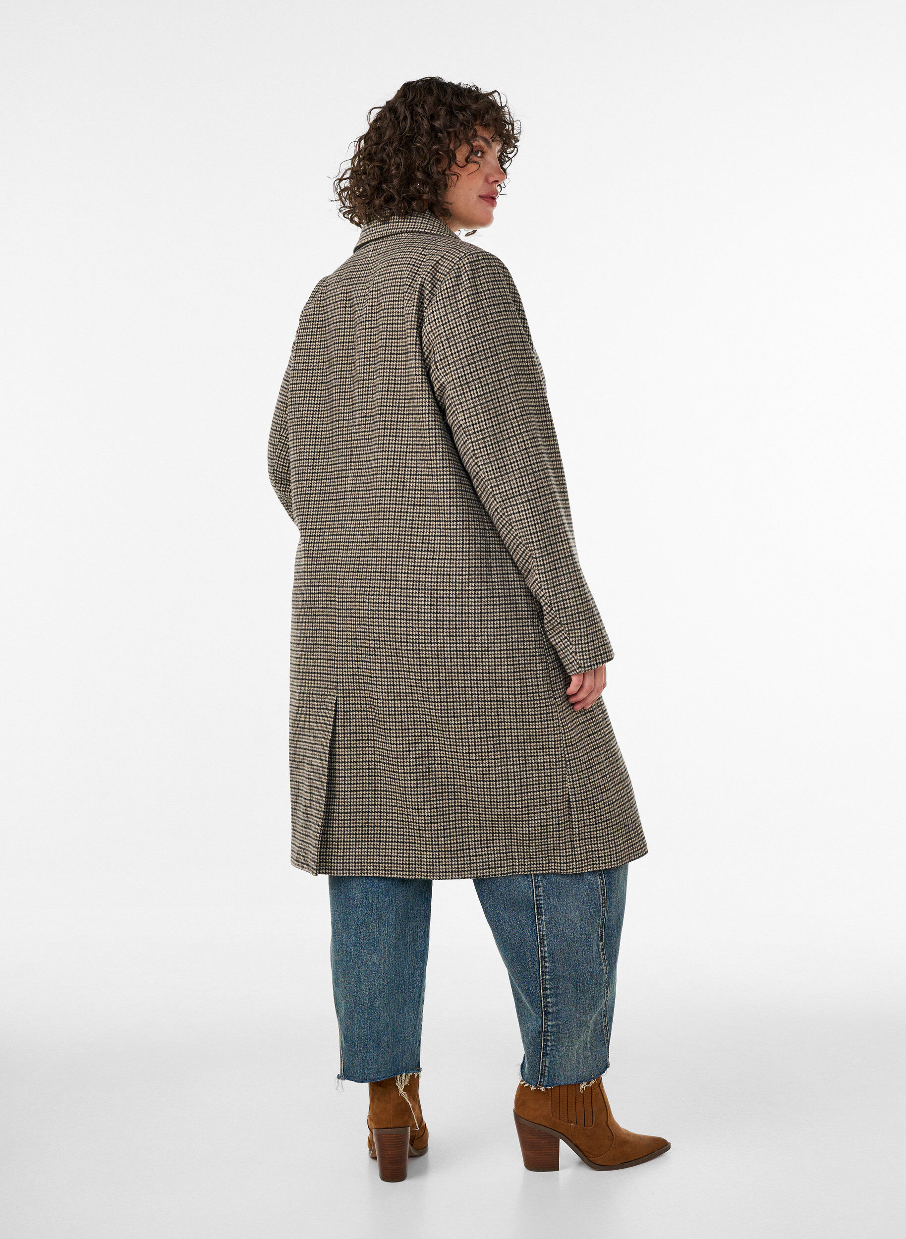 ZizzifashionMid-length checked coat, Brown, Model image number 2