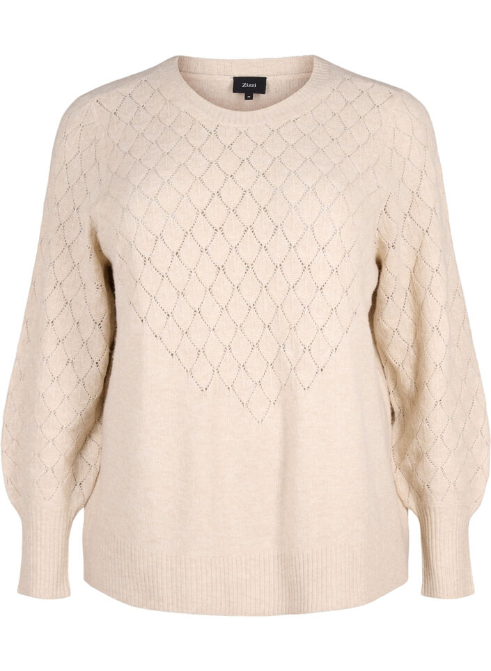 Knitted blouse with lace pattern, Pumice Stone Mel., Packshot image number 0