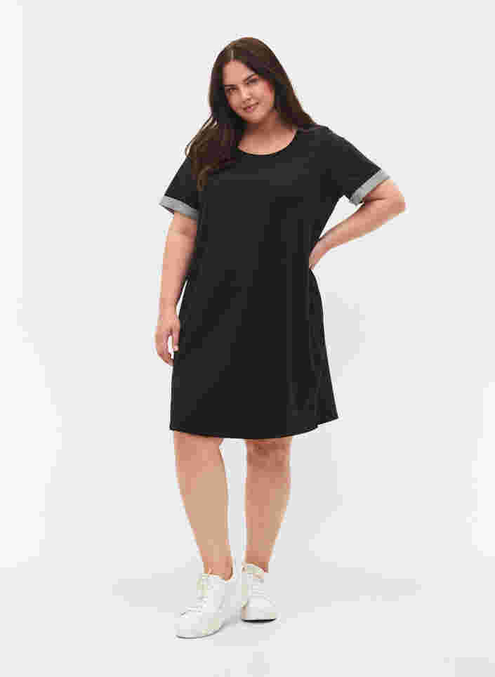Sweater dress with short sleeves and slits, Black, Model image number 2