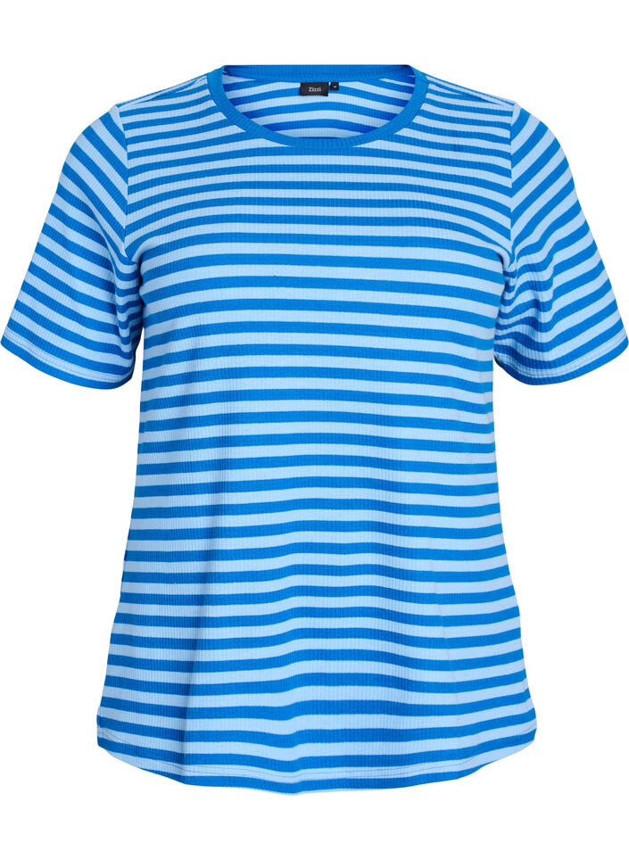 Striped T-shirt with ribbed texture, Light Blue, Packshot image number 0