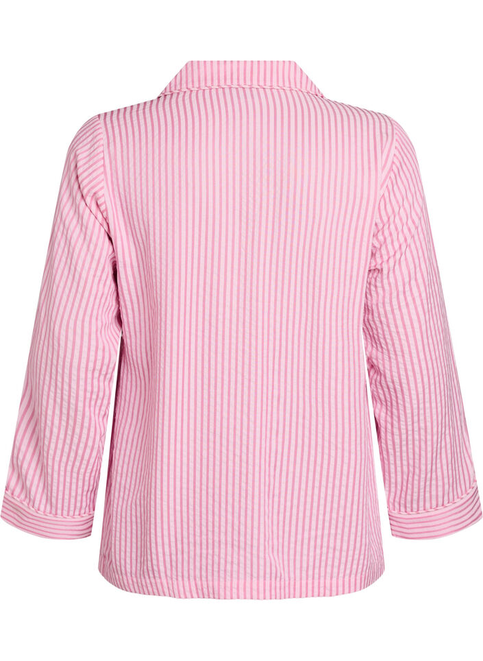 Seersucker pyjama shirt with long sleeves, Pink, Packshot image number 1