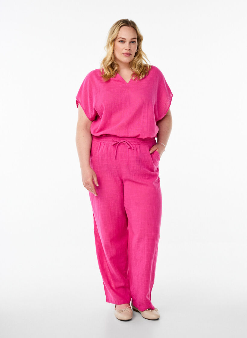 Loose blouse with cap sleeves, Pink, Model image number 1
