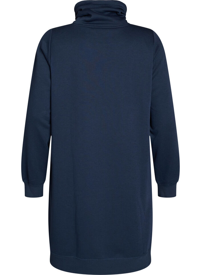 Short sweatshirt dress with high collar and pockets, Blue, Packshot image number 1