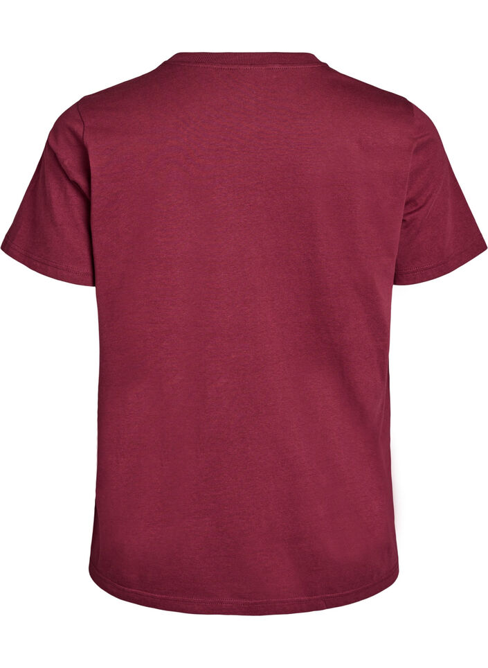 Basic cotton t-shirt with a round neck, Dark Bordeaux, Packshot image number 1