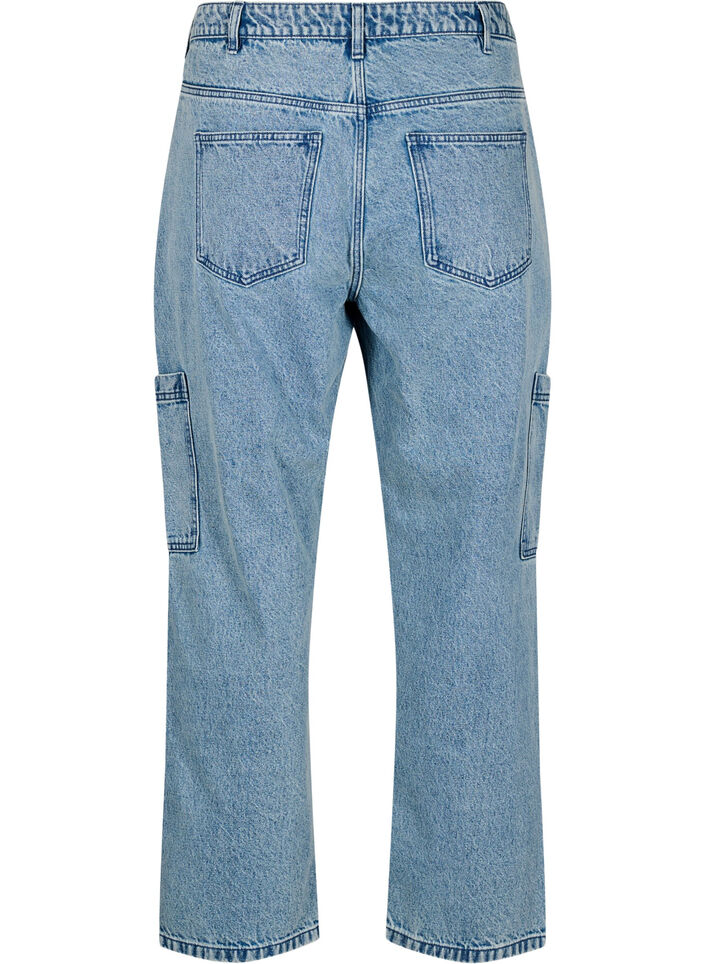 High-waisted cargo jeans, Light Blue, Packshot image number 1