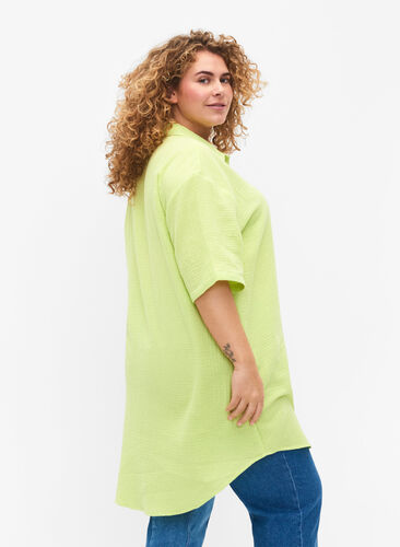 Shirt in cotton with half-length sleeves, Wild Lime, Model image number 1