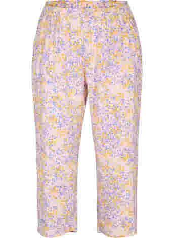 Cropped viscose trousers with floral print