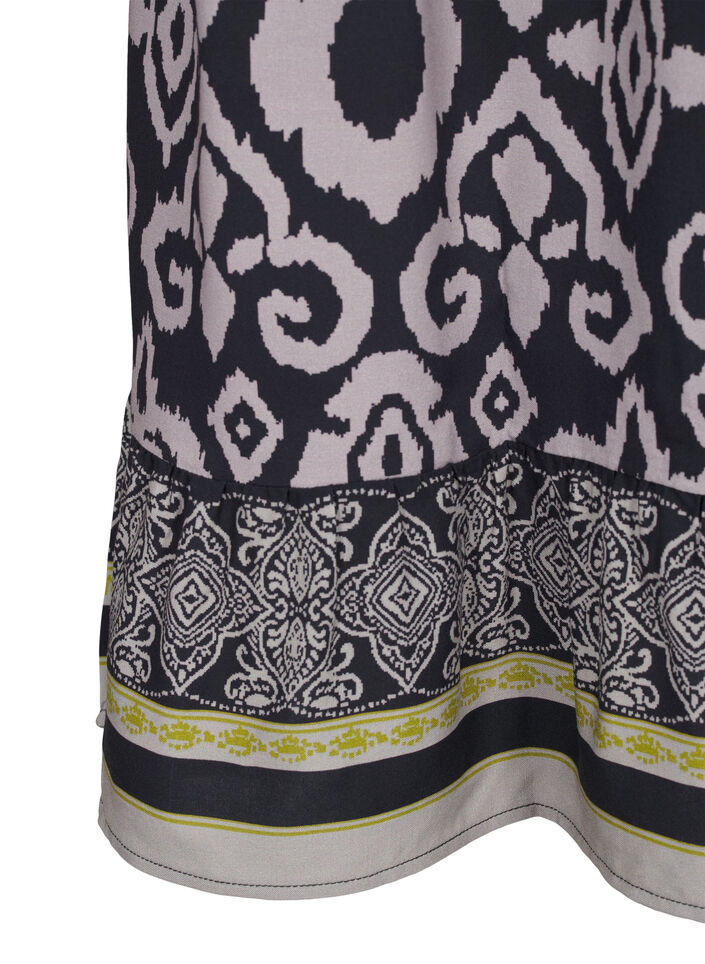 Short dress with print and a-shape, Black AOP, Packshot image number 3