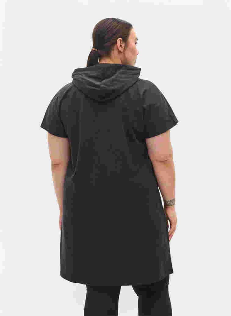 Hooded short-sleeved sweat dress, Black DGM ASS, Model image number 1