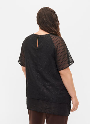 Blouse with 2/4 sleeves in patterned chiffon, Black, Model image number 1