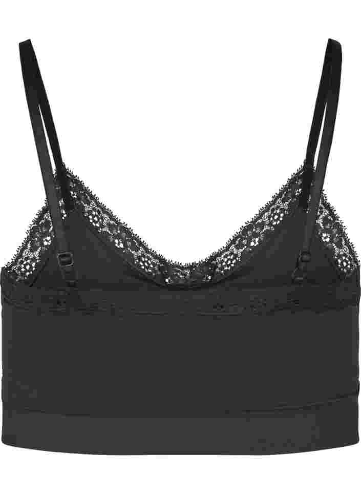 Seamless bra with lace trim, Black, Packshot image number 1