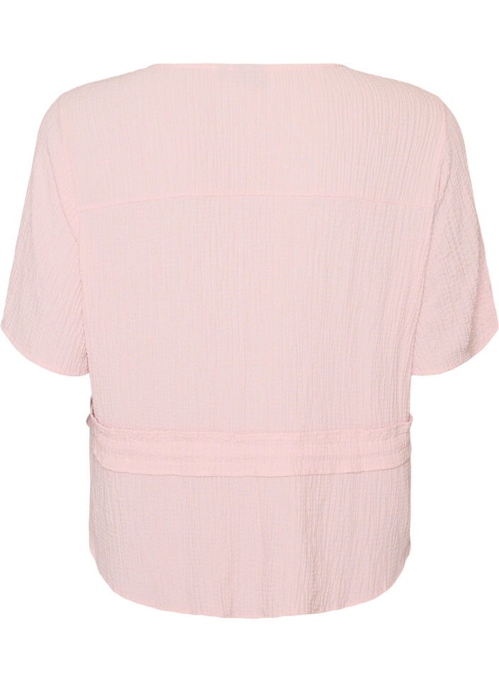 Blouse with texture and a tie-waist, Pink, Packshot image number 1