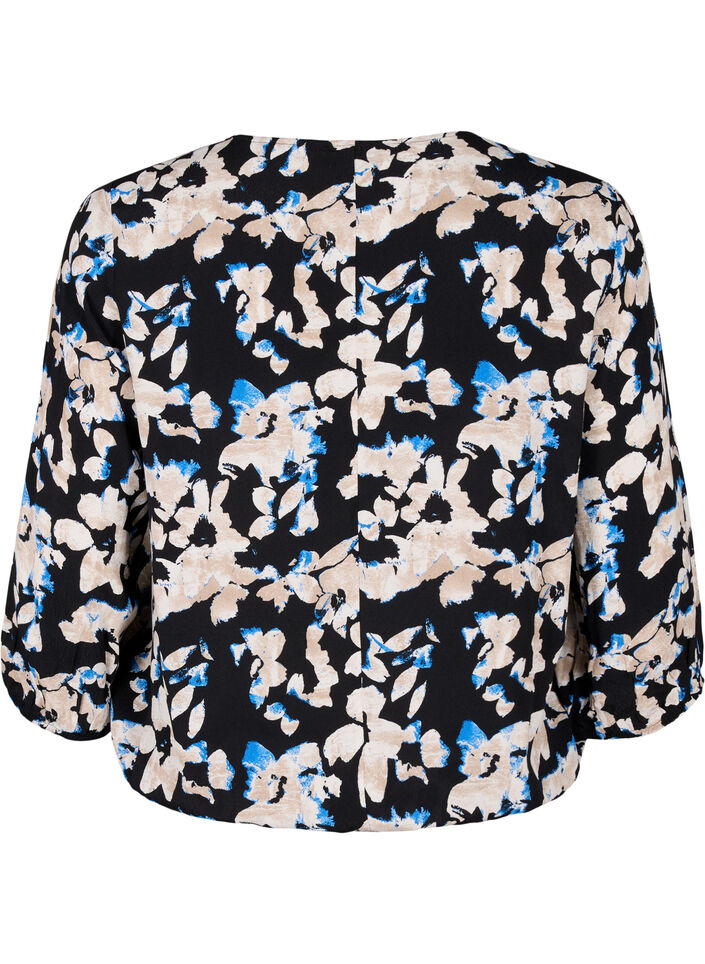 Viscose blouse with print and smock, Black, Packshot image number 1