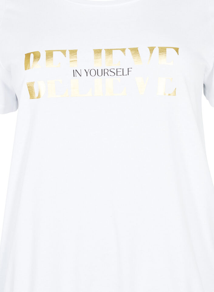 Cotton t-shirt with foil print, B. White w. Believe, Packshot image number 2