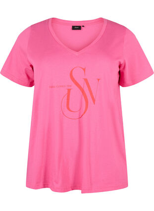 Cotton t-shirt with print, Shocking Pink SUN, Packshot image number 0