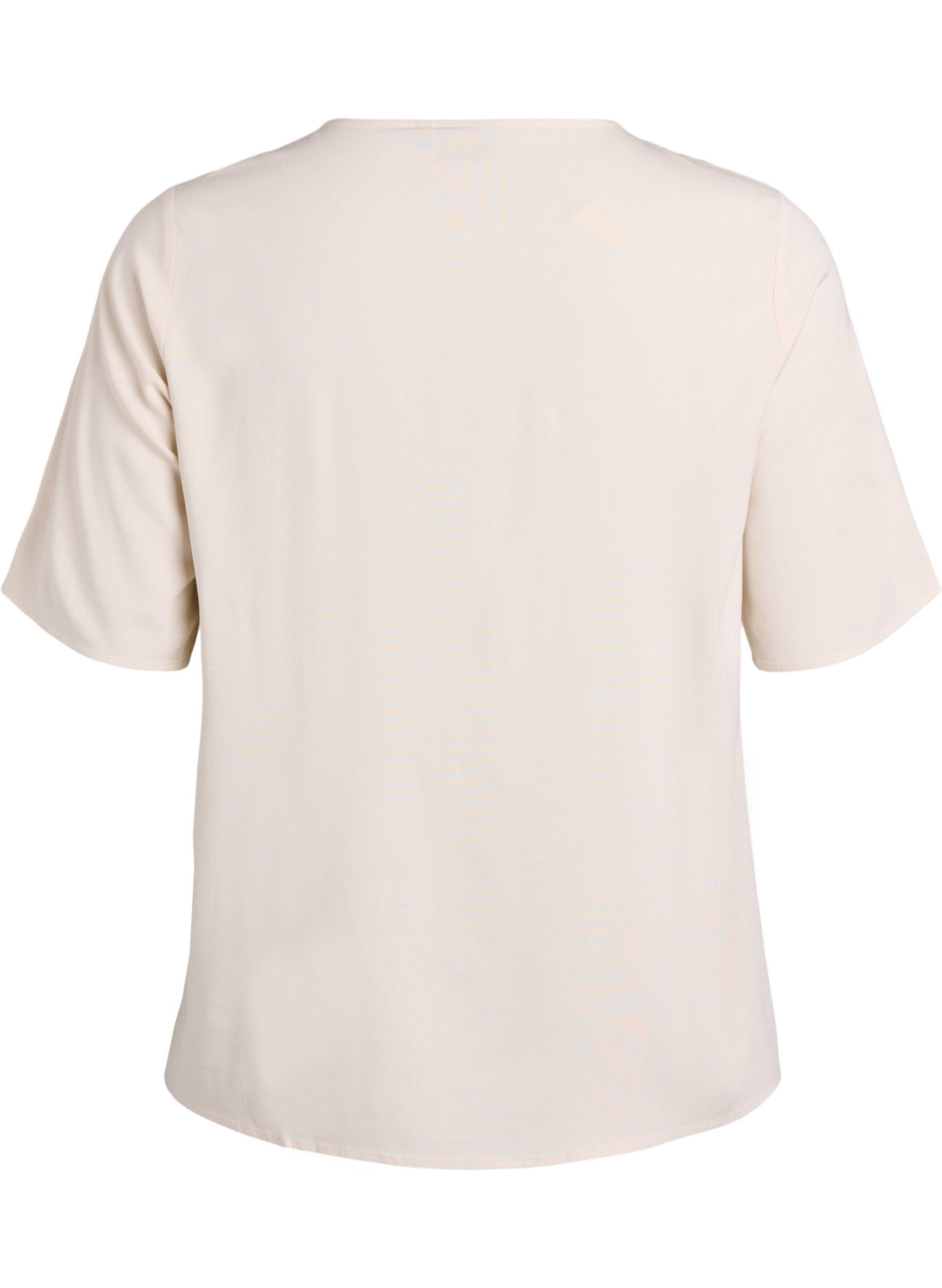 ZizzifashionShort-sleeved woven blouse with round neck, Beige, Packshot image number 1