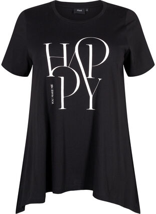 T-shirt in cotton with text print, Black HAPPY, Packshot image number 0