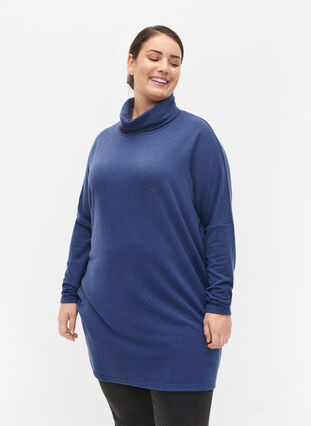 Tunic with long sleeves and high neck, Deep Cobalt Mel., Model image number 0