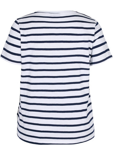 Striped cotton t-shirt with v-neckline, White Navy B Stripe, Packshot image number 1
