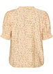 Floral viscose blouse with short sleeves and a ruffle collar, Yellow, Packshot image number 1