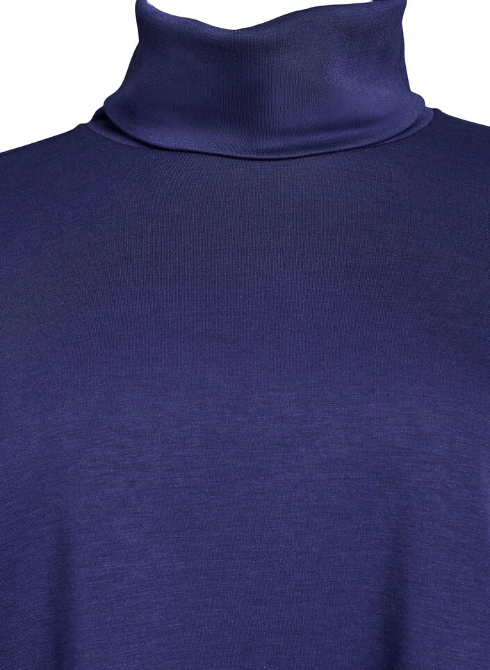 Blouse with turtleneck in modal mix, Blue, Packshot image number 2