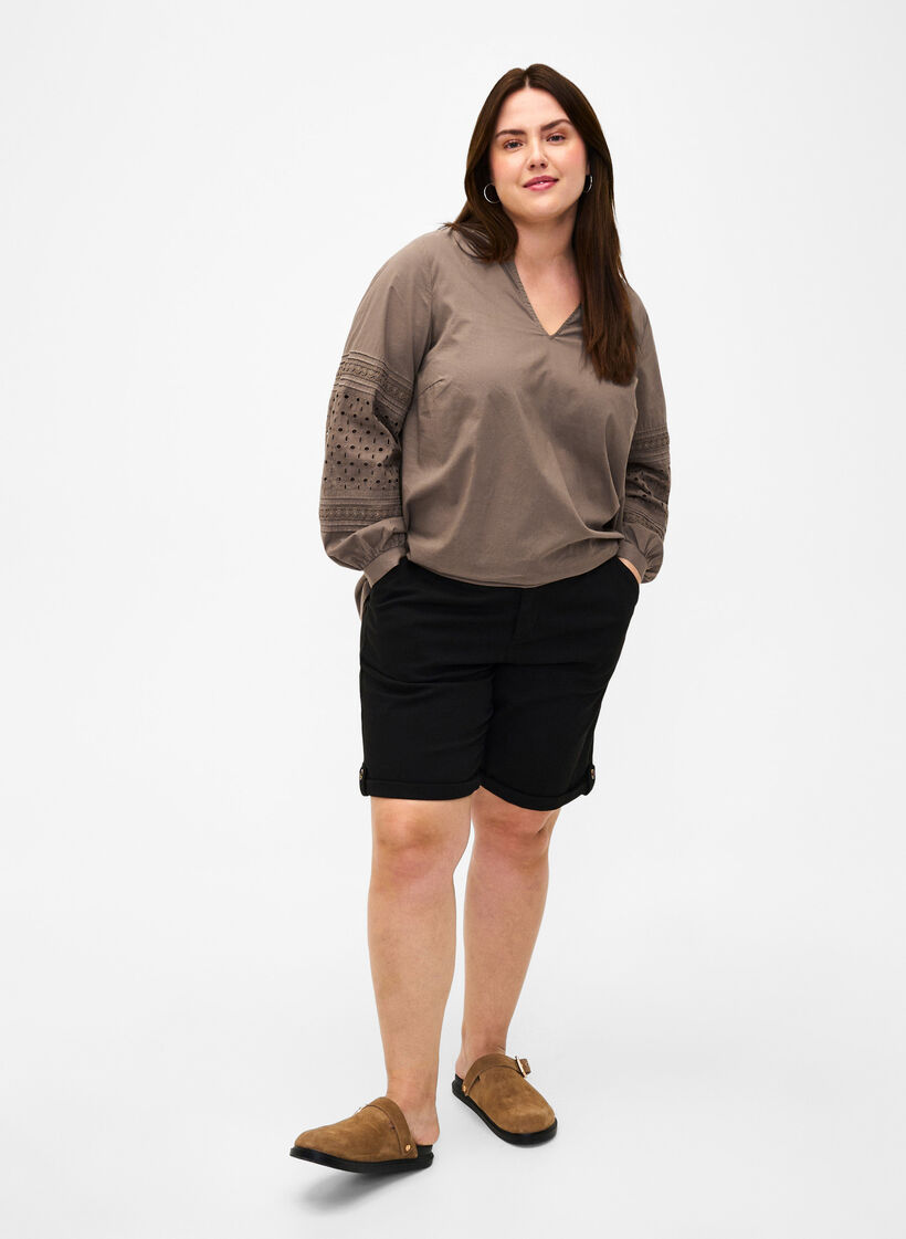 Long sleeve blouse with decorative details, Caribou, Model image number 2