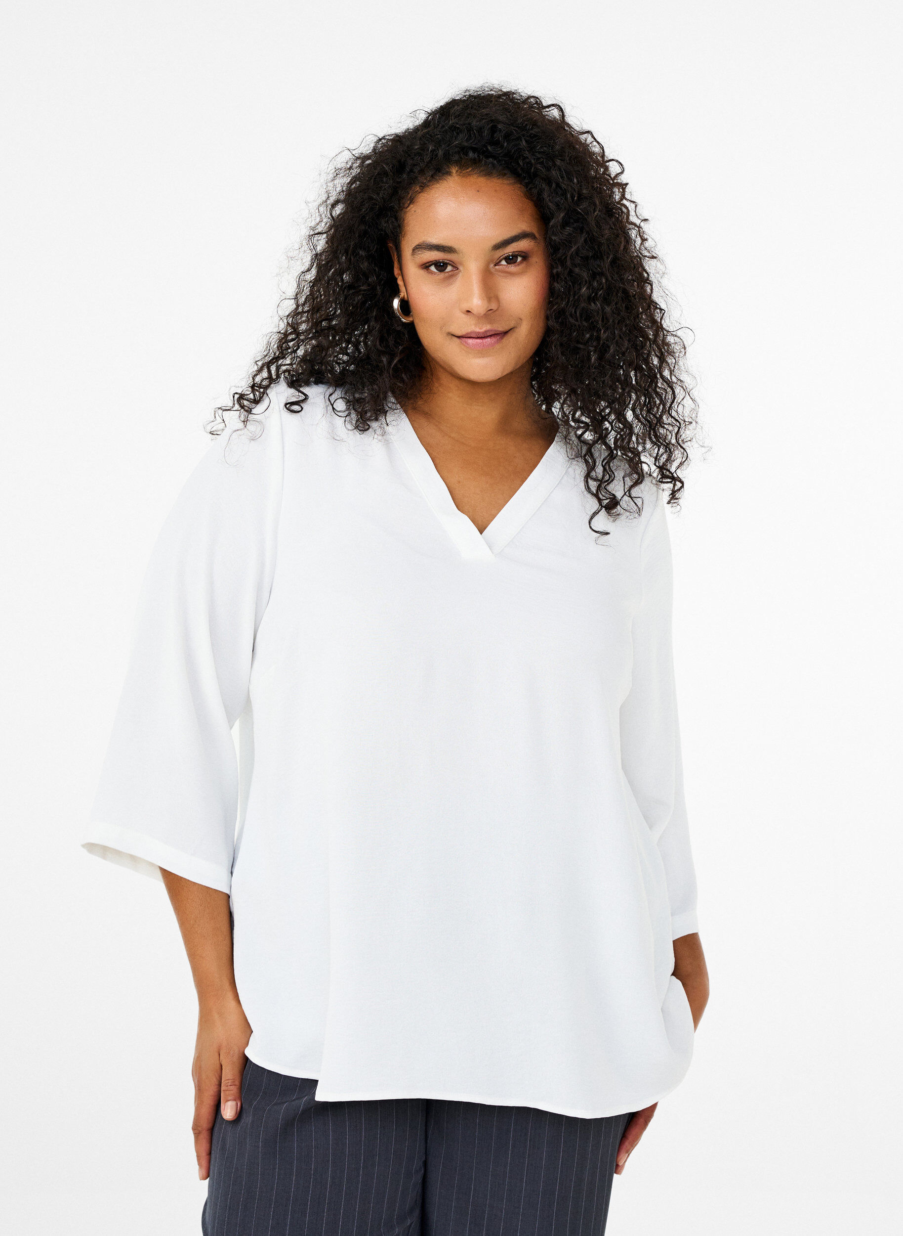 Blouse with 3/4 sleeves, Vanilla, Model
