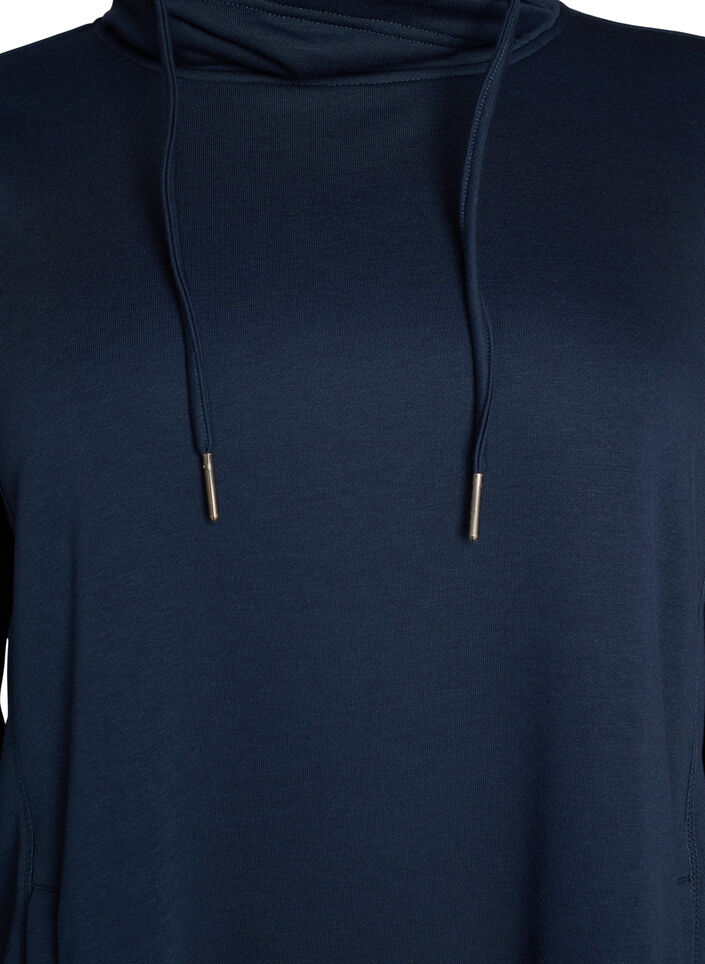 Short sweatshirt dress with high collar and pockets, Blue, Packshot image number 2