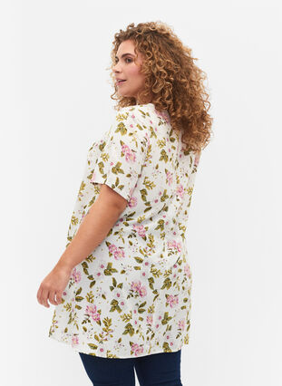 FLASH - Tunic with v neck and print, Off White Flower, Model image number 1
