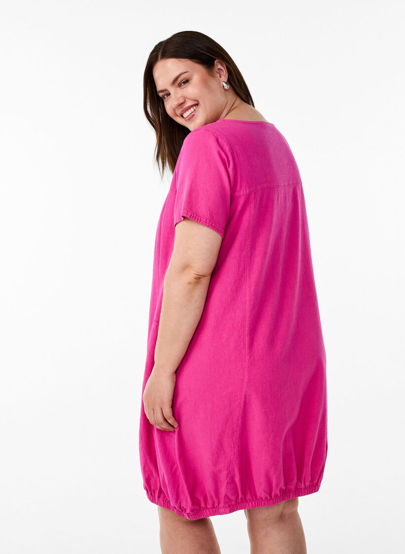 Short sleeve cotton dress, Rose, Model image number 2