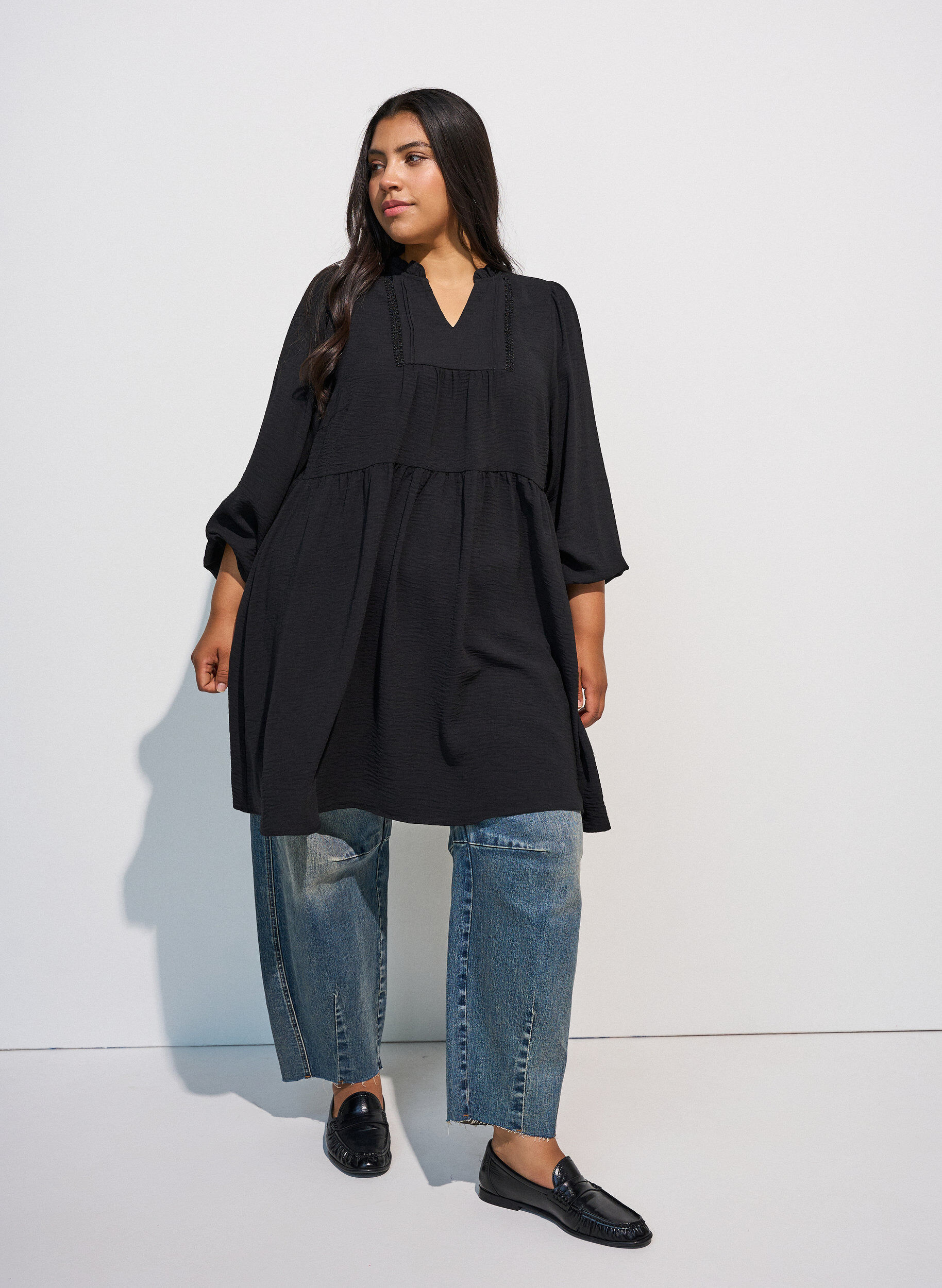 ZizzifashionA-line dress with an empire line, Black, Model image number 1