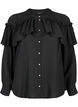 Ruffle shirt blouse with pearl buttons, Black, Packshot image number 0