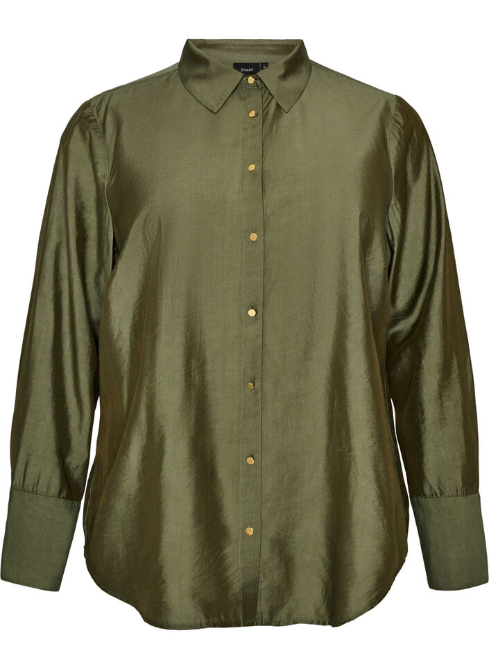Viscose shirt with golden buttons, Green, Packshot image number 0