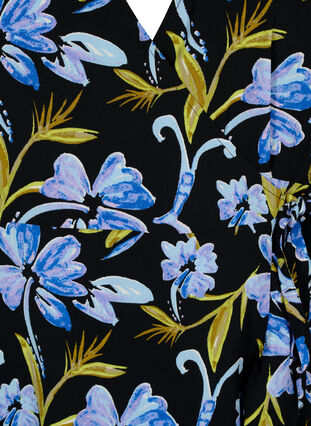 Printed wrap dress with short sleeves , Black Blue Flower, Packshot image number 2