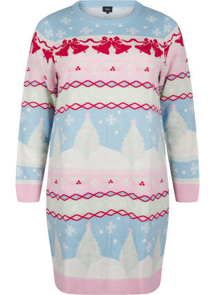 Knitted Christmas dress - Light Blue - Sz. 40-64 - Zizzifashion Knitted Christmas dress - Light Blue - Sz. 40-64 - Zizzifashion