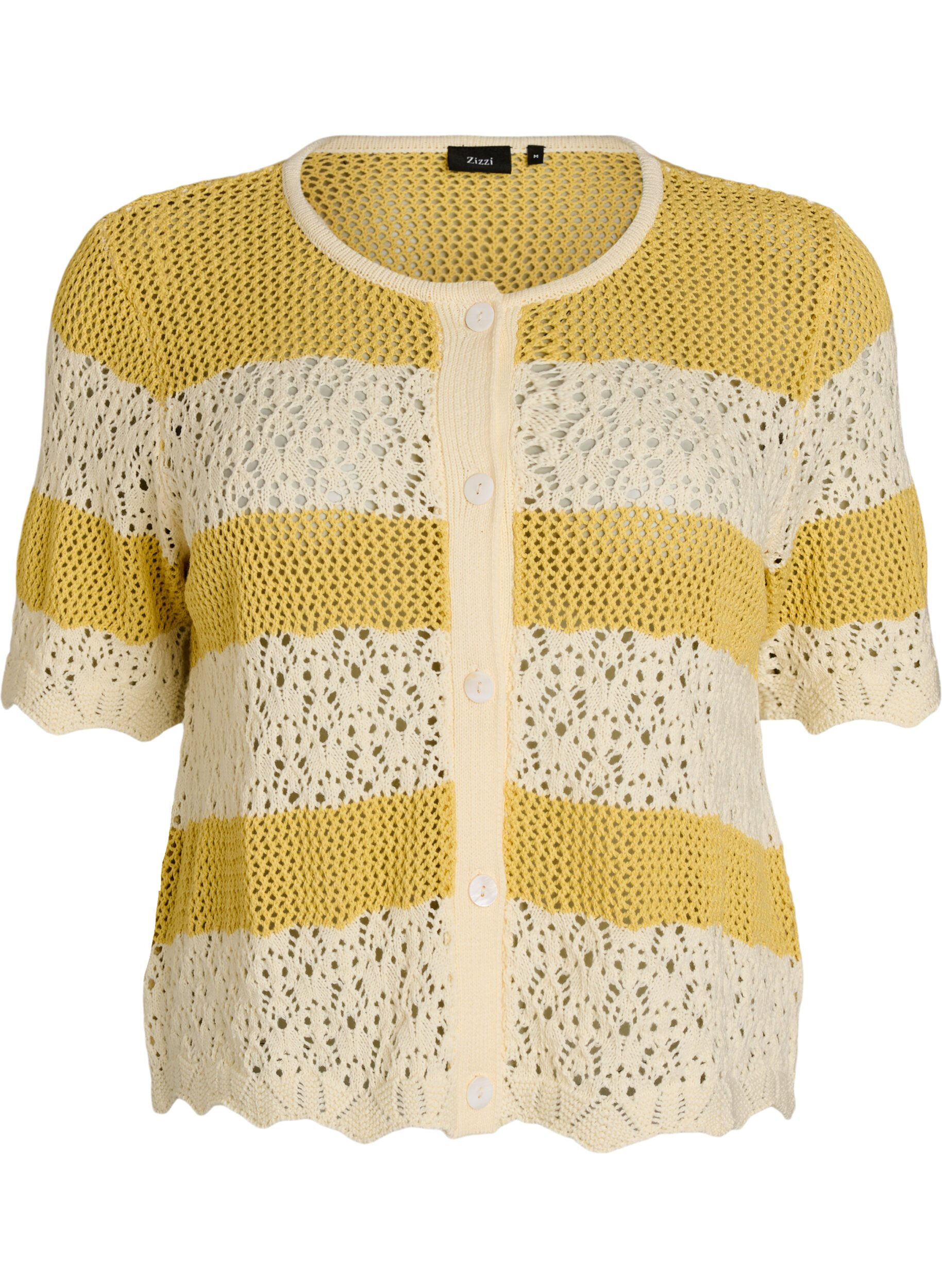 Knitted cardigan with eyelet embroidery and stripes