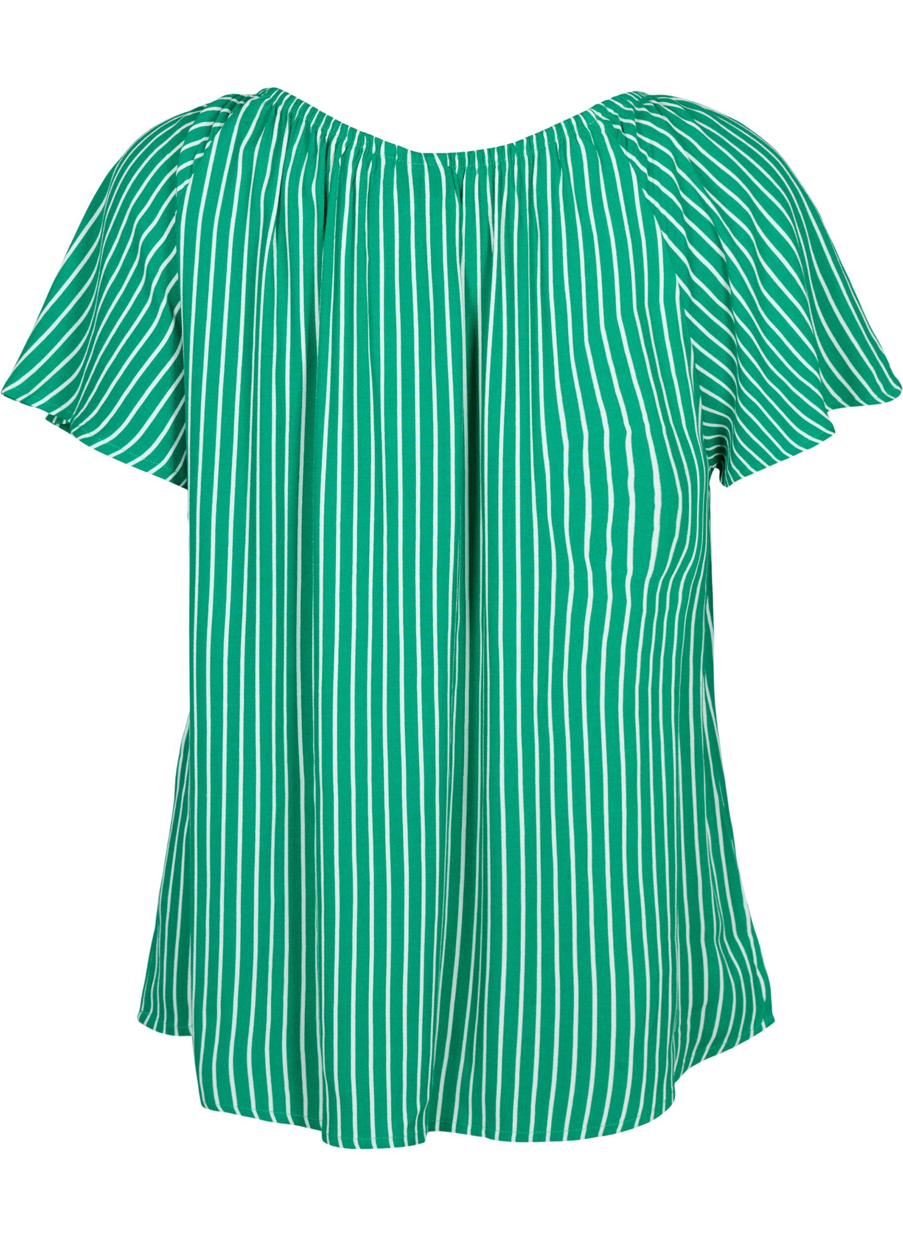 Zizzifashion Plain viscose blouse with short sleeves, J.Green/White Stripe, Packshot image number 1