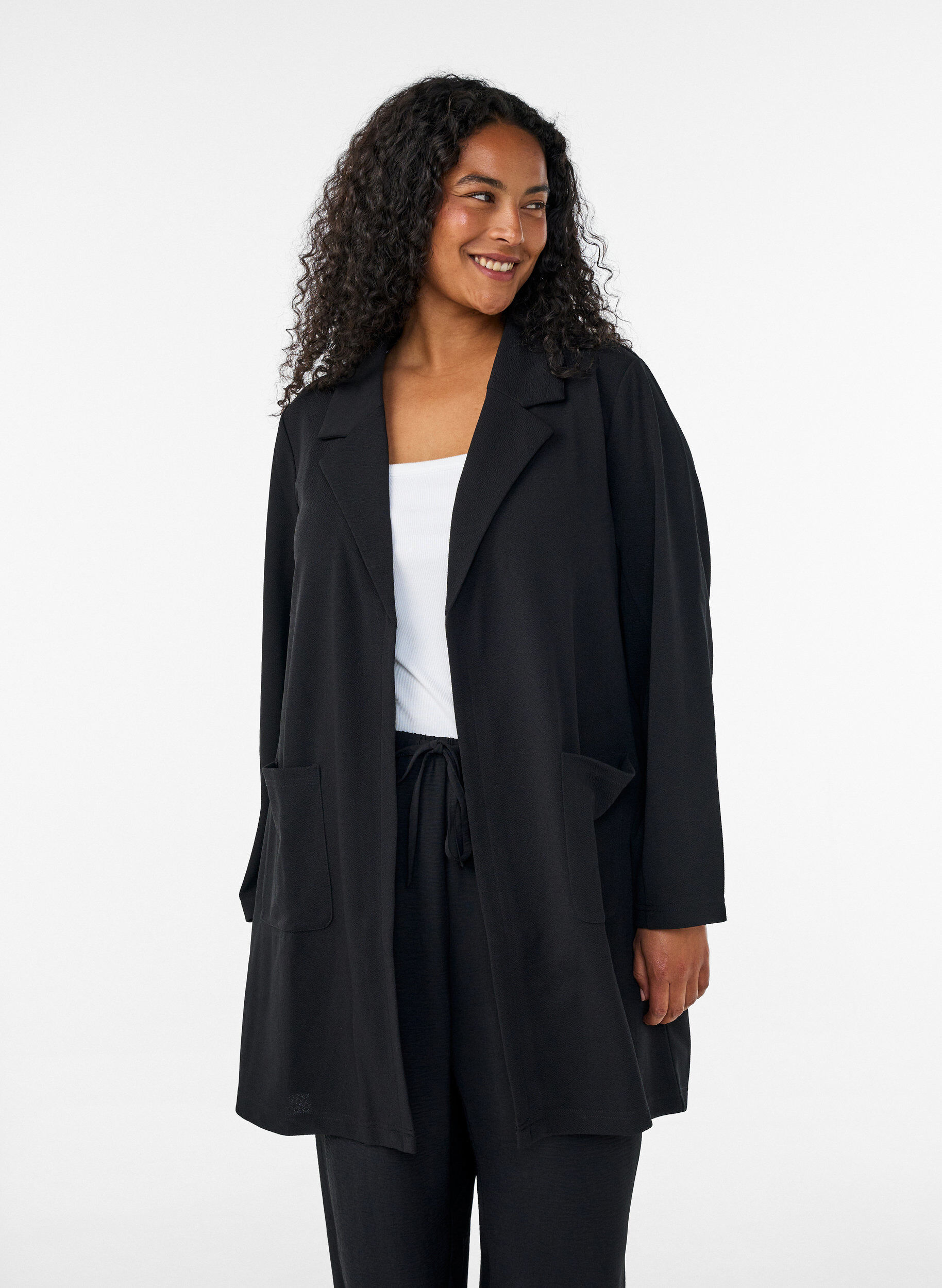 ZizzifashionLong blazer with pockets, Black, Model image number 0